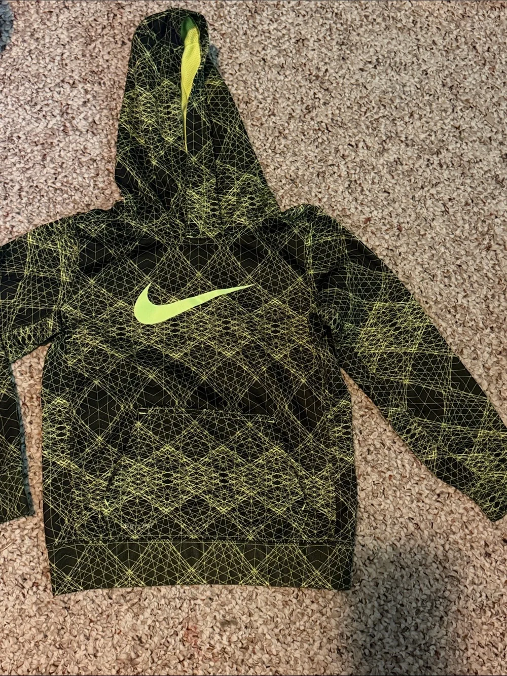 Nike Black & Neon Green Geometric Print Kids Hoodie